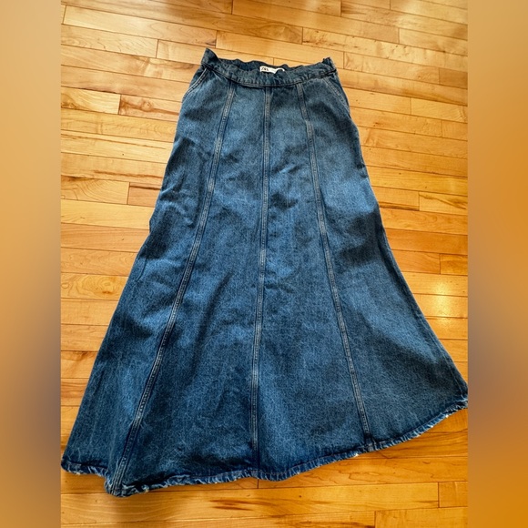 Zara Denim A-Line Maxi Skirt | High Waist Panelled Jean Skirt US M - Picture 2 of 6